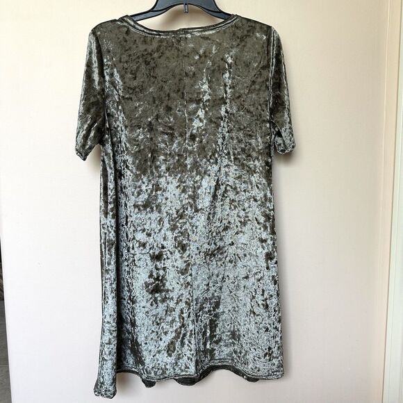 POL Velvet Mini Dress Lg Short Sleeve Pullover Olive Green Fairy Grunge Whimsy - Picture 3 of 7